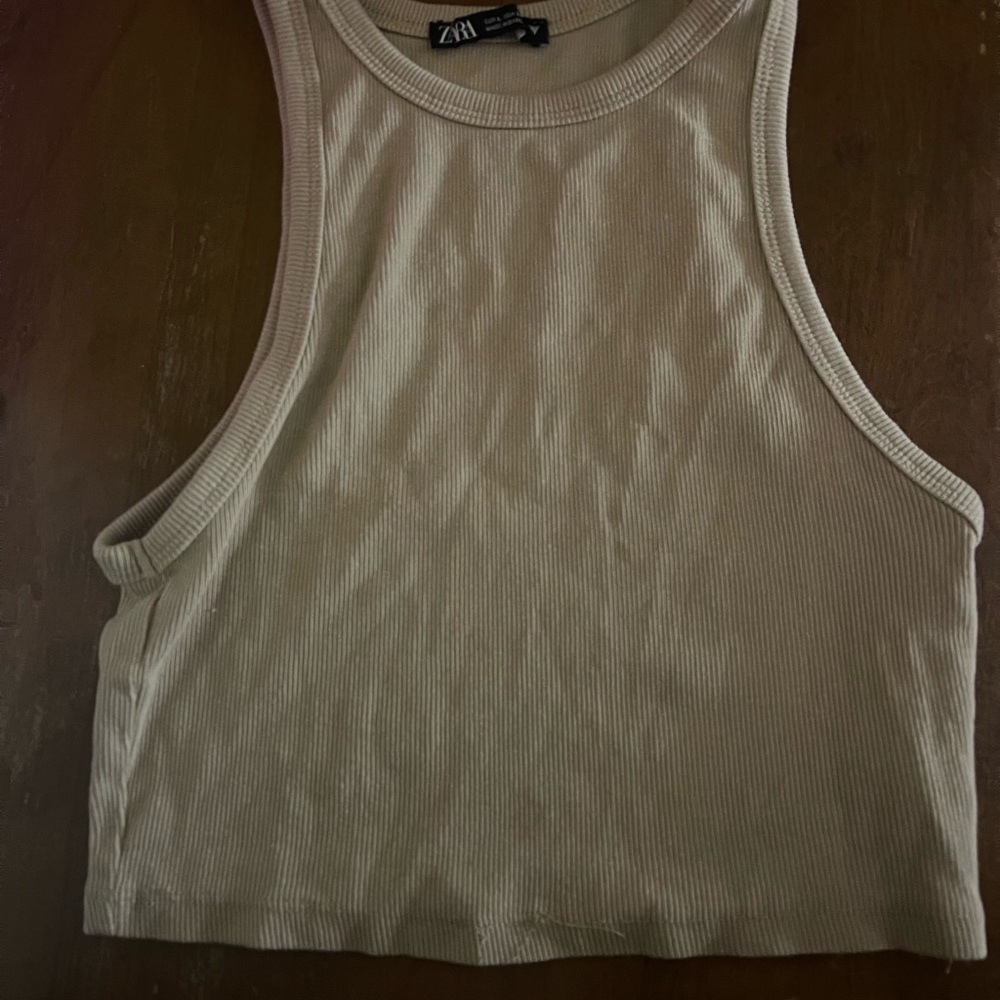 Zara Beige Ribbed Tank Top